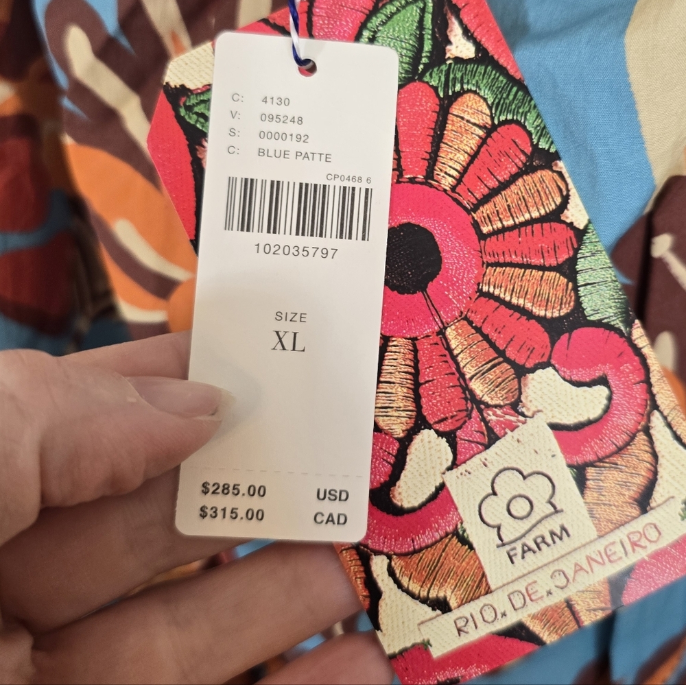 NWT Anthropologie Farm Rio Square Neck Midi Dress Blue Orange XL - Picture 11 of 12